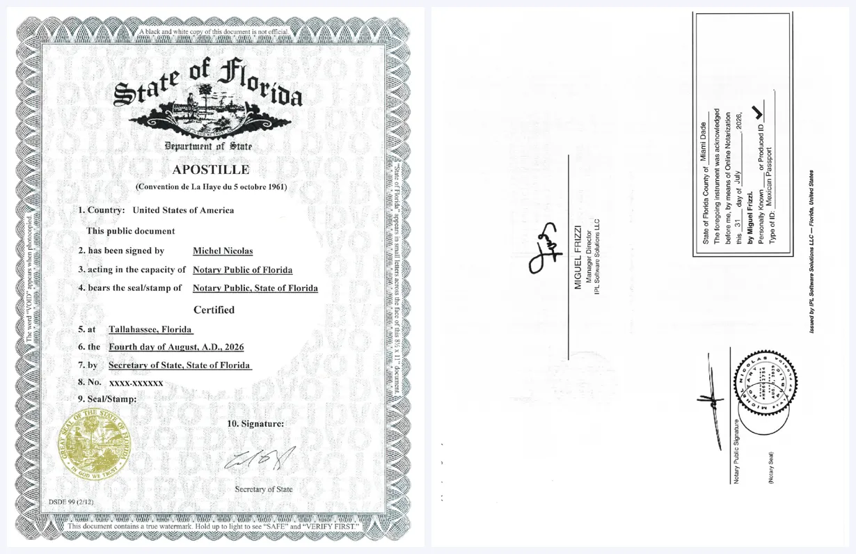 Ejemplo de apostilla de La Haya y hoja alterna