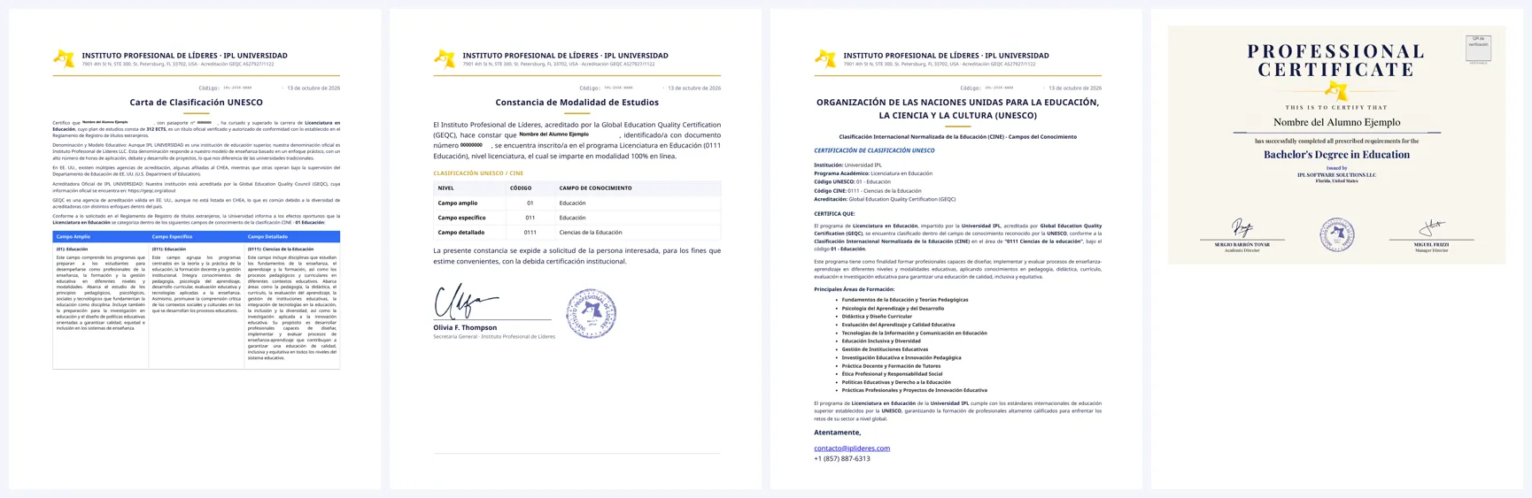 Ejemplos de documentos con sello digital de IPL Universidad