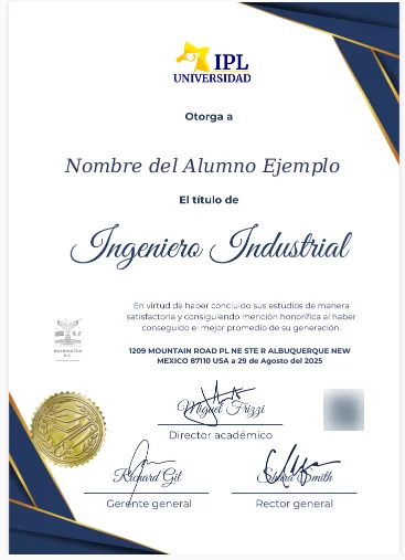 Ejemplo de título digital de IPL Universidad